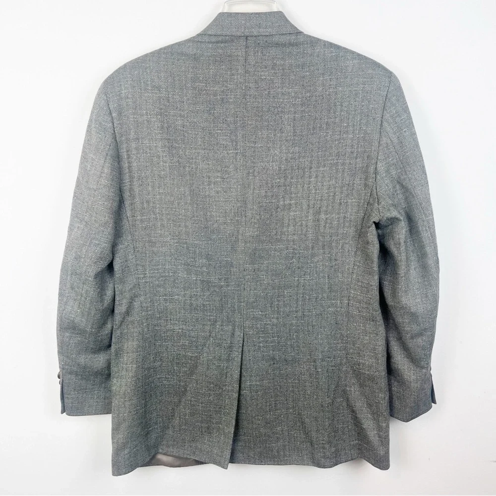 Ralph Lauren Chaps Silk Linen Wool Herringbone Blazer 38 Short Mens Jacket Brown